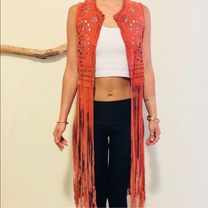 Coachella Suede Orange Vest Cover Up One Size